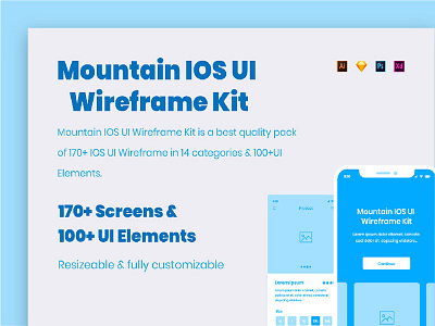 Mountain IOS UI Wireframe Kit app illustrator ios iphonex kit mobile photoshop sketch ui ux wireframe xd