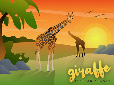 Giraffe African Sunset africa giraffe giraffes illustration sky sunset vector