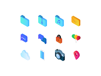 Isometric Icons Work in Progress colours gradient icons isometric