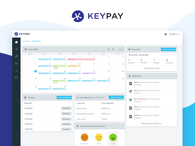 KeyPay Employee Portal calendar dashboard employee leave payslips portal timesheet