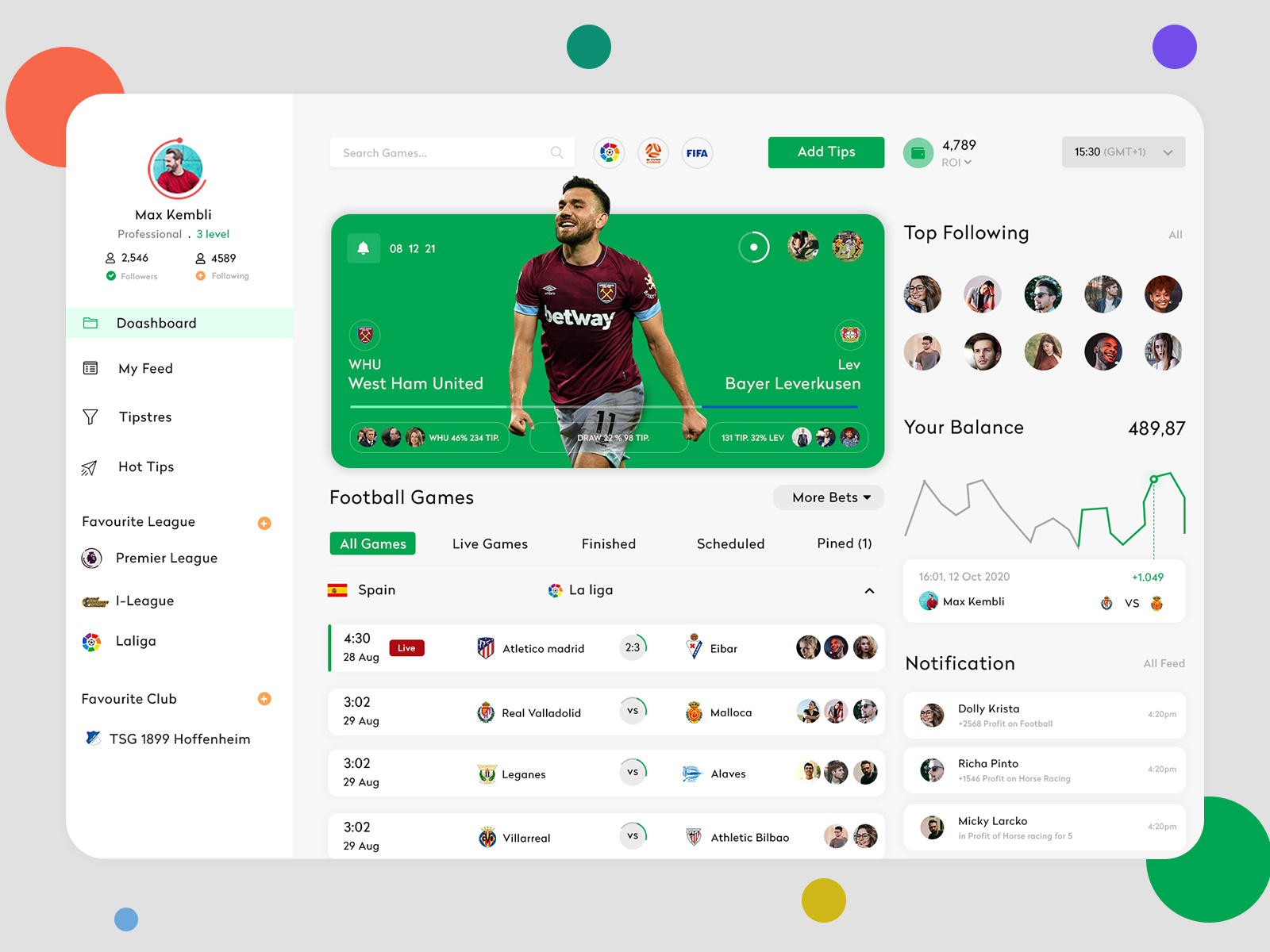 Sports Dashboard UI Design by Excellent Webworld on Dribbble