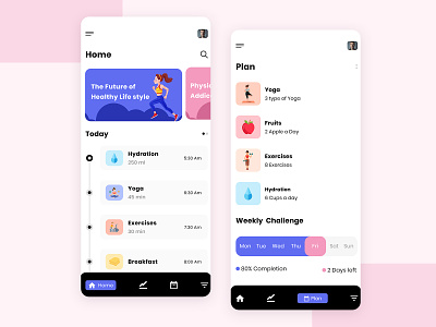Daily Fitness Challenges App daily challange daily plan dailyui exercises fitness fitness challenges app health healthcare hydration mobile mobile app mobile app design mobile ui progress tracing weight loss yoga
