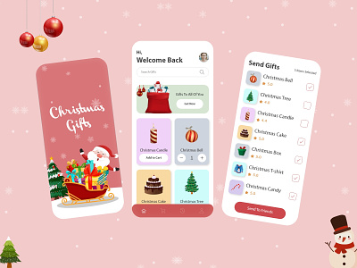 Christmas 🎁 Gifts App UI Design app design christmas christmas gifts design app ecommerce app gift app illustration mobile app mobile app design new year santa secret santa ui ui design uiux