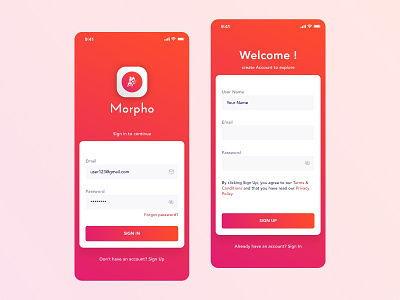Sign In and Sign Up Screen UI Design app design branding login sign in sign in page sign up signup ui