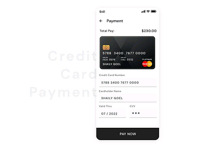 Credit Card Payment #DailyUI #002 credit card checkout credit card payment pay now ui uidesign uiux user interface