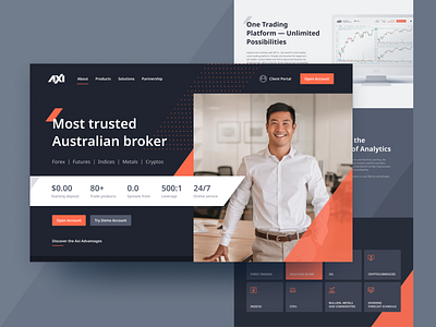 UI/UX Re-design for trading brand axi branding broker crypto design fintech forex identity logo marketing site promo trade trading ui ux website