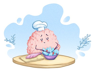 Feed your brain brain cook dots fish food happy illustration salad textures vegetables