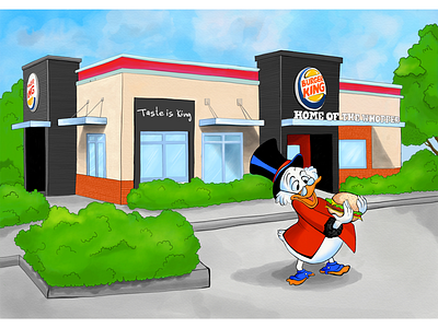 Scrooge Duck eating burger