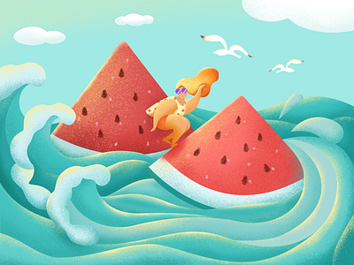 GREAT HEAT 24 solar term cloud design great heat great lakes illustration sea summer watermelon wave