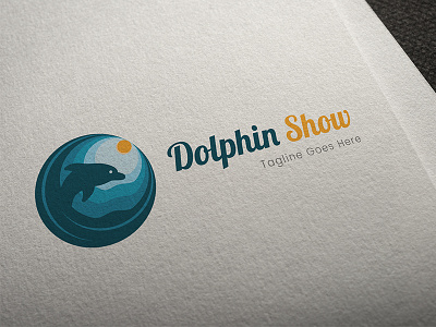 Dolphin Show Logo Template animal beach blue company dolphin iconic ocean sea shore show sunset surf