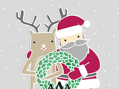 Happy Santa christmas cute illustration reindeer santa snow wreath