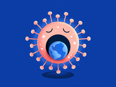 Coronavirus attack character design coronavirus covid-19 cute digital illustration earth eating flat illustration planet vector virus