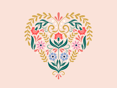 Floral Heart botanical cute digital illustration flat floral flowers folkart heart illustration love ornament spring valentines day vector