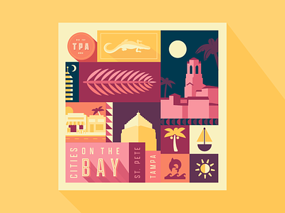Tampa Bay Love beach town city illustration colorful flat design flat illustration illustration minimal palm trees pattern simple tampa tampa bay tropical typography vector warm
