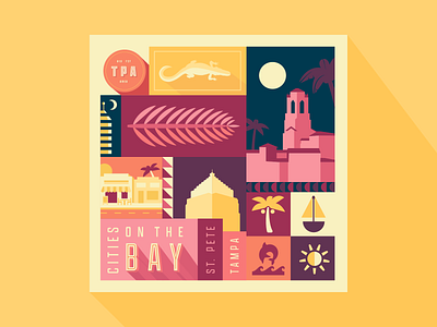 Tampa Bay Love beach town city illustration colorful flat design flat illustration illustration minimal palm trees pattern simple tampa tampa bay tropical typography vector warm