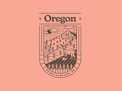 Oregon Badge badge badge design geometric illustration linework minimalist monoweight mountains nature oregon pattern shield typography vector