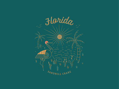 Florida Sandhill Crane bird composition crane florida geometric illustration lettering linework nature swamp tampa designer thin line tropical typography vector