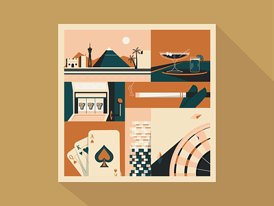 Memories from Vegas ♠️ ♥️ ♣️ ♦️ classic clean color palette drawing grid high contrast illustration minimal noir retro spot illustration stylized vector vegas vintage