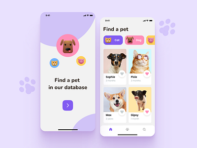 Pet adoption app design app application design illustration ios mobile ui vector