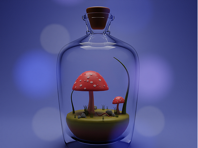 Mushroom Terrarium 3d blender illustration