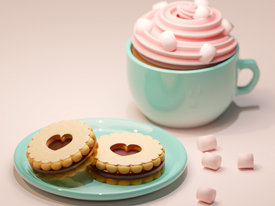 Cookies and Hot Chocolate 3d blender illustration