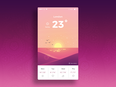 Sunset Theme Weather App Screen beach ocean purple sea sunset ui design ux design weather app
