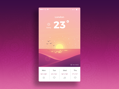 Sunset Theme Weather App Screen