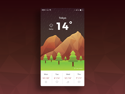 Rainy Forecast UI Concept for a Weather App (Redux) forest green illustration mountains nature rain trees ui design weather app