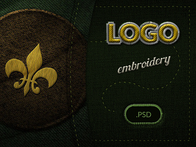 Embroidery Logo Display PSD Mockup badge embroidery logo logomark logotype mockup type typography