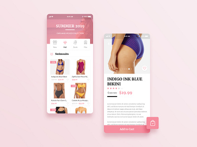 Simple Product Archive UI Concept app design interface pink product sale shopping shopping app summer swimsuit ux ui