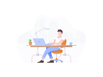 Man Working On Computer Flat Illustration adobe behance computer dribbble flat icon illustration illustrator job modern office sketch vector work working