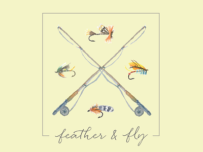 Fly Fishing Logo feather fishing fly illustration watercolor