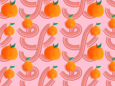 Lucky Oranges aapi asian brush strokes chinese fabric food illustration longevity noodles orange oranges pattern pink red vector