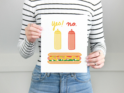 No Ketchup for Chicago Dogs chicago cursive food hot dog illustration ketchup mustard vector