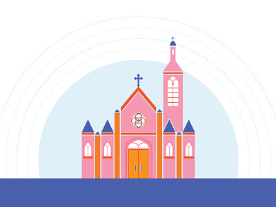 Pink Church building church illustration vector