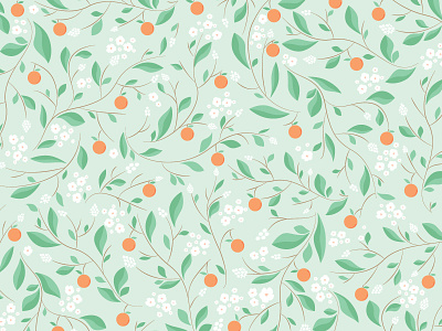 Orange Blossom Branches Pattern branches floral flowers fruit illustration leaves oranges pattern vector