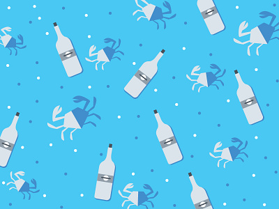 Seafood Happy Hour bottle crab happy hour illustration pattern polka dots vector wine