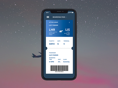 Daily UI #024 - Boarding Pass - Dark Theme boardingpass dailyui dailyui024 darktheme design nighttravel ui guide uidesign uidesigner