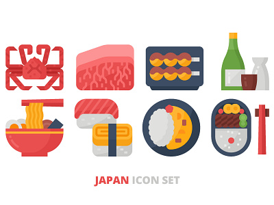 Japan icon set app avatar bento branding character curry dango design icon illustration japan japanese ramen sake sushi ui ux vector wagyu