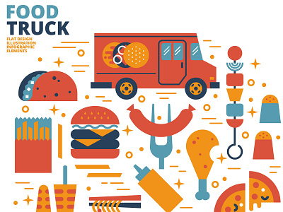 Food truck babeq burger design food and drink food truck illustration illustration design noodle pizza taco vector