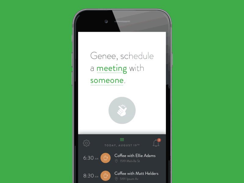 Meeting Set Up calendar genee gif green meetings minimal process scheduling sleek