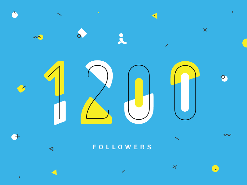 1200 Followers 1200 followers lettering milestone one thousand party two hundred typography yellow