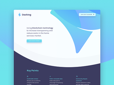 Dashing Landing Page blockchain dashing home services ico shapes technology token ui ux