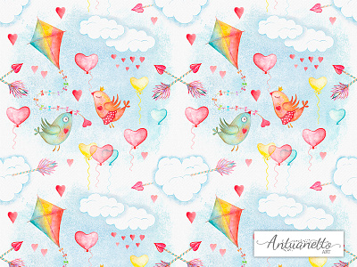 Watercolor sky cute seamless pattern