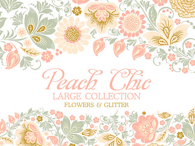 Vector Floral Peach Chic collection banners borders compositions floral flower frames glitter headers peach seamless patterns vector wreaths