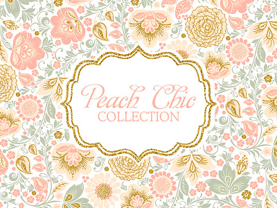 Vector Floral Glitter Peach Chic collection background chic floral flower frame glitter peach seamless pattern vector