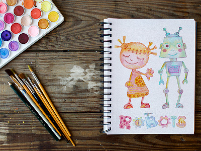 Watercolor Robots party