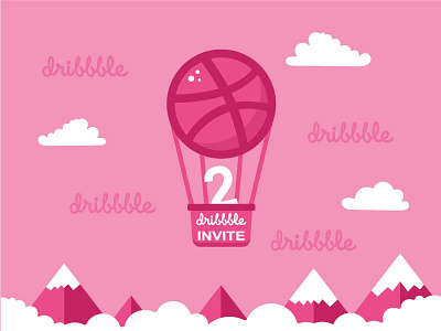 Two dribbble invites air ballon clouds dribbble dribbbleinvites flat icon invitation invite invites mountains pink sky