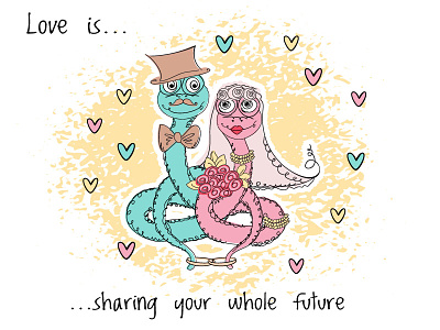 Love Stories Snakes. Love is... 90s characters cute doodle funny illustrations love love is love stories snake vector wedding