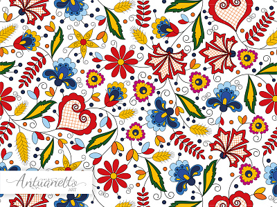 Vector Floral folklore seamless pattern design floral flower folk folklore heart pattern red seamless surface vector